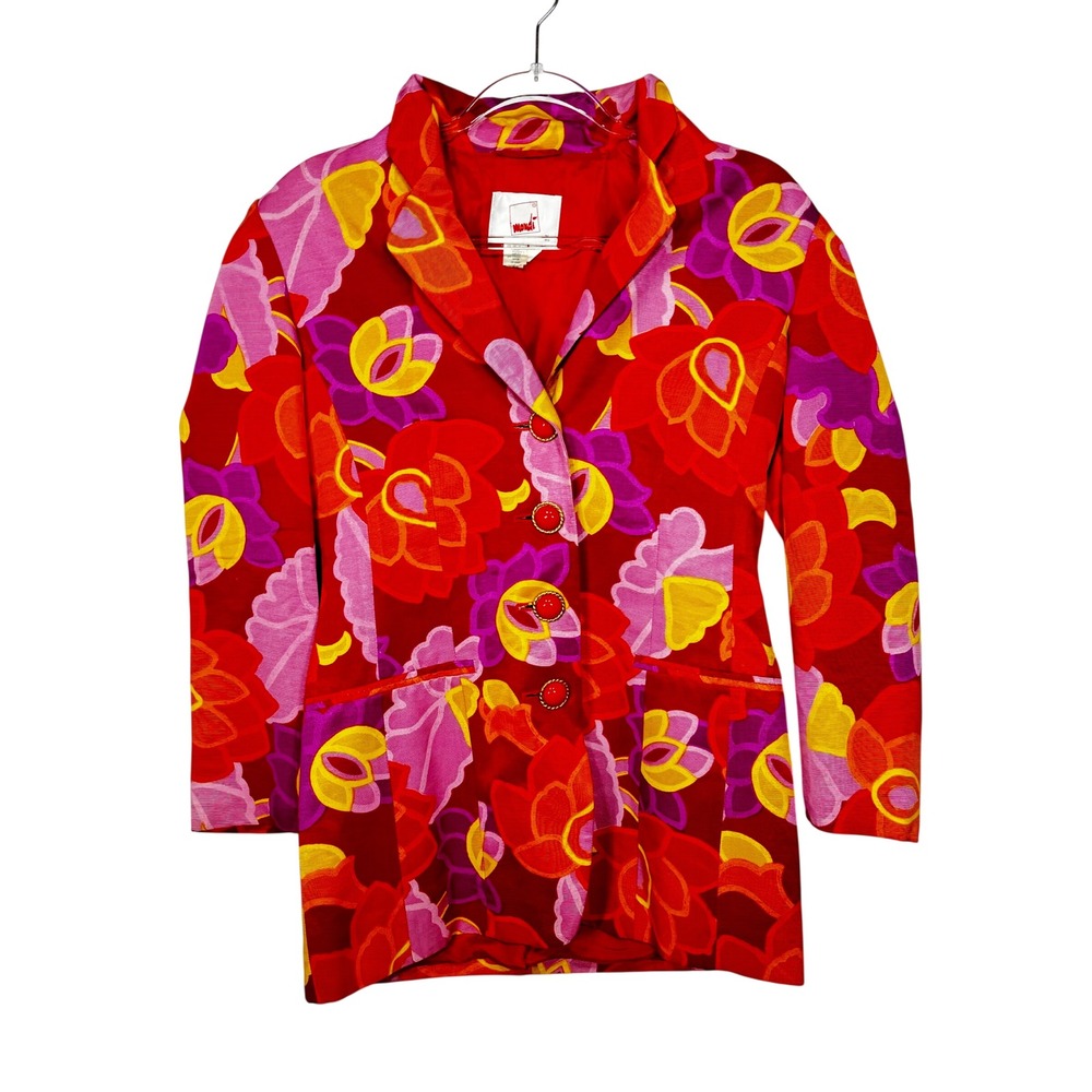 Mondi Floral Blazer Womens 36 Red Pink Purple Yellow Vintage Cotton Viscose